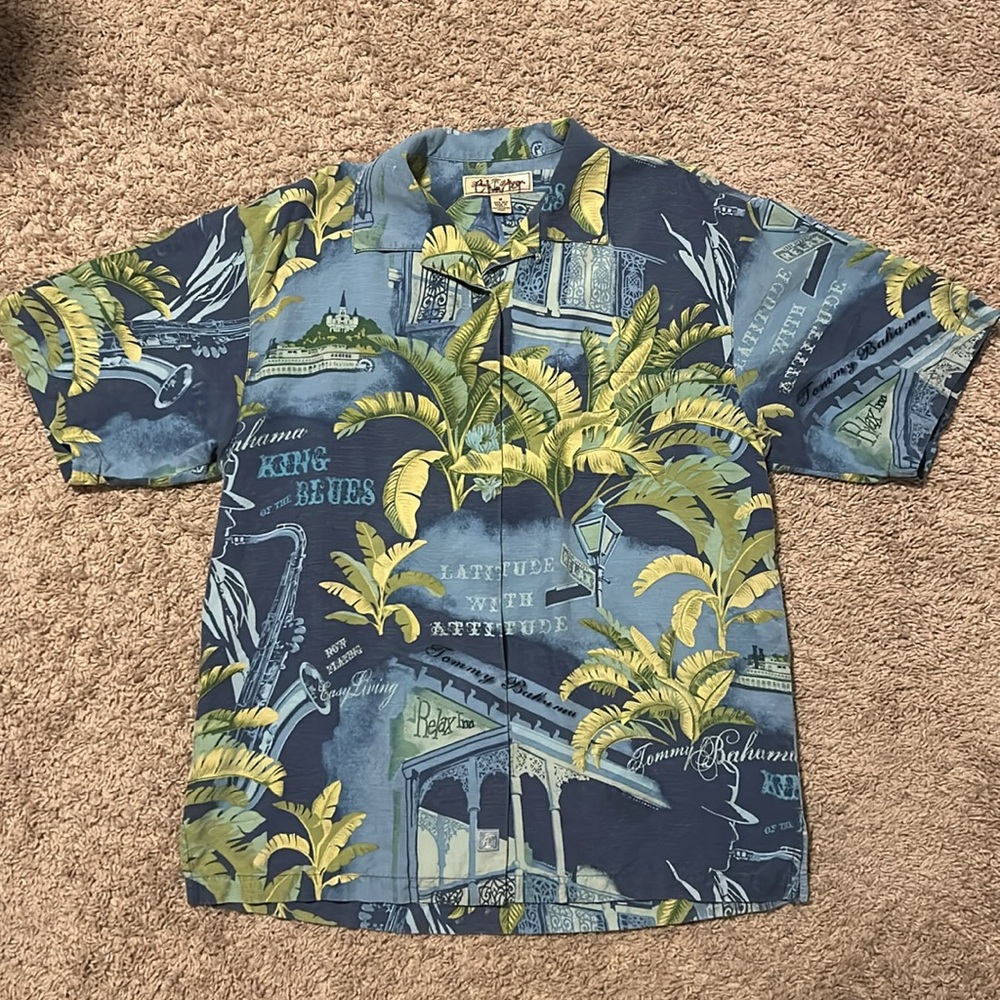 Tommy Bahama Mens King of the Blues Silk Camp Shirt Size M Blue